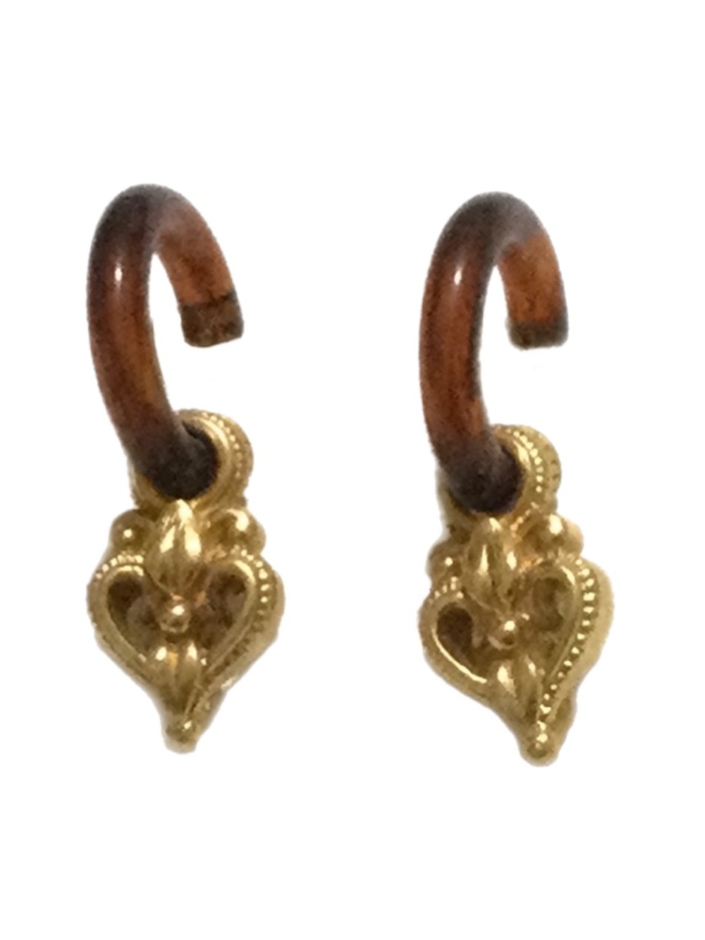 Earrings - Tortoise Hoops with Gold Heart Dangles